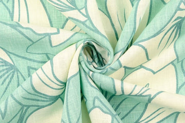 Leinen mit Blumen, gewaschen, mint, 0,5 m